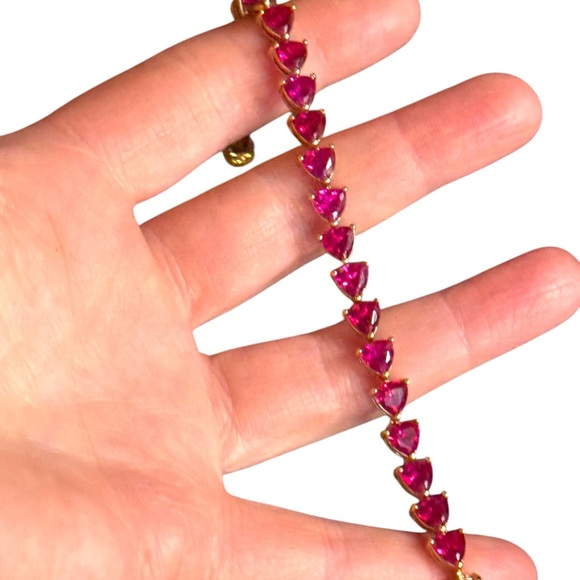 18k Yellow gold plt Sterling Silver Bracelet Lab Ruby heart tennis bracelet UTC - Picture 4 of 8